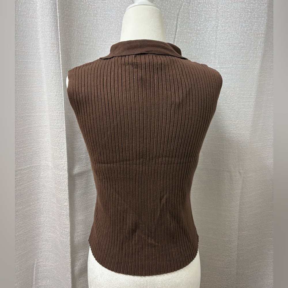 Y2k Women’s Jon & Anna Brown Ribbed Sleeveless Zip-Front Top Size Small, 90s - Picture 4 of 8